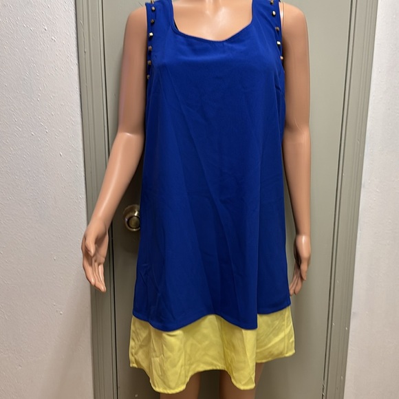 Blue Pepper Sleevless Medi Dress with copper embellishments around sleeved 2X - Picture 8 of 17